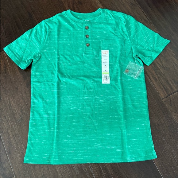 Jumping Beans | Green Short Sleeve Button Pocket Henley Tee Shirt - Picture 1 of 3